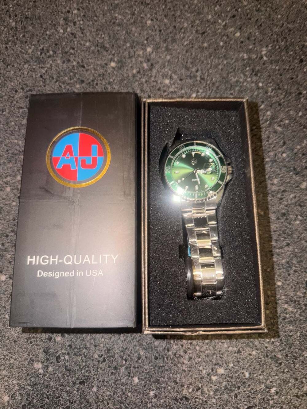 AJ Quartz Green Dial Stainless Steel Men's Watch
